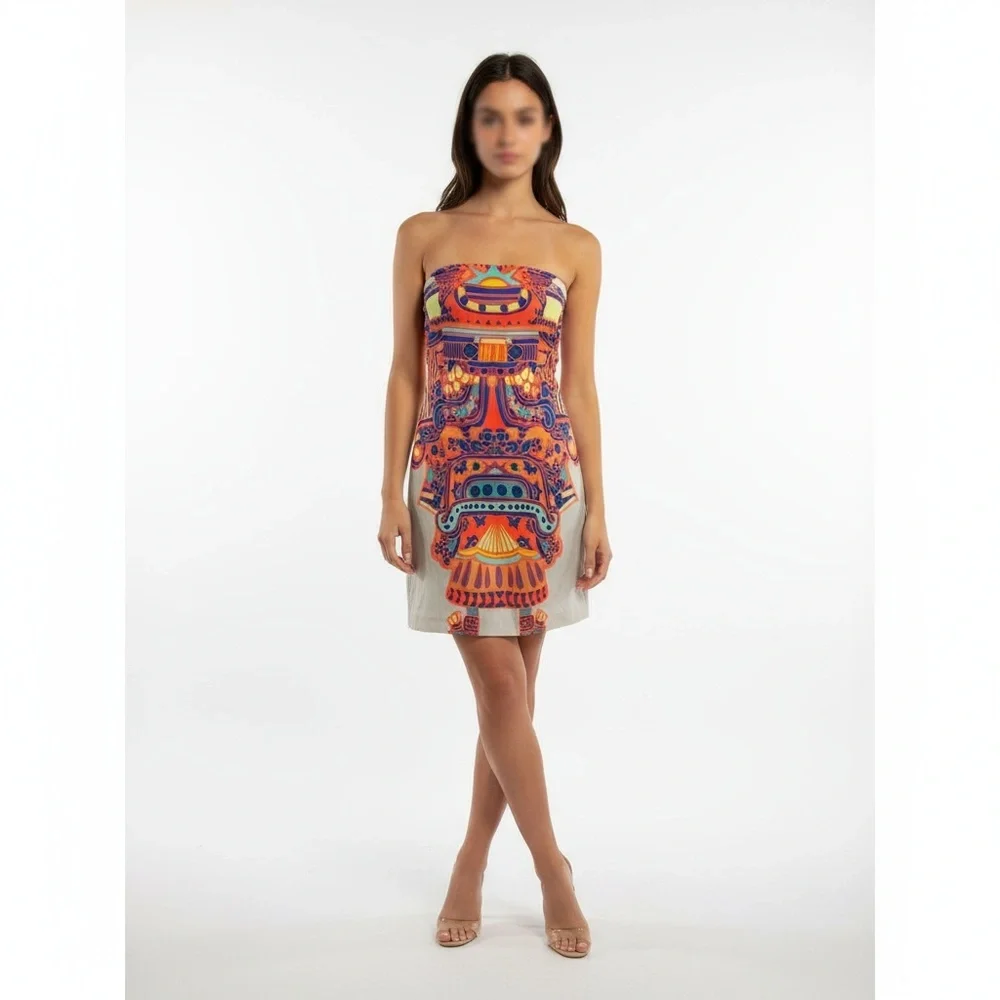 Mara Hoffman Strapless Mini Dress Multi-Color Boho Tribal Print 2 EUC - Picture 1 of 11